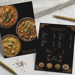 Restaurant Indien Élégant Menu Plat Bordure Dorée