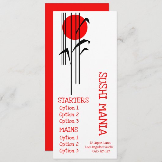 Restaurant japonais de sushi menu de dîner sushi (Devant / Derrière)