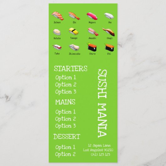 Restaurant japonais Sushi menu de dîner wasabi (Devant)