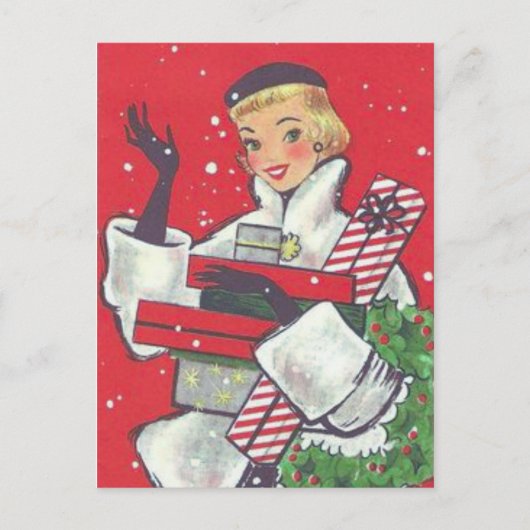 Restaurant kerstwinkelmeisje van 1950  feestdagenkaart (Voorkant)