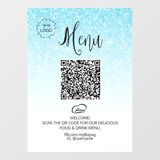 *~ Restaurant Koffie QR LOGO MENU Glitter Raamsticker (Vel)