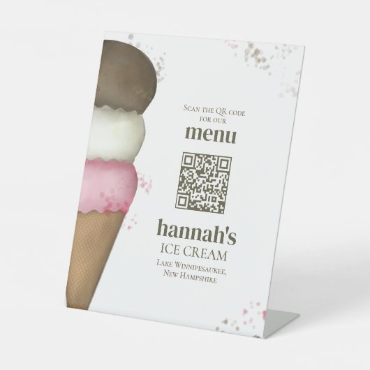 Restaurant Menu QR Code Sjabloon Ice Cream Reclamebord Met Voetstuk (Voorkant)