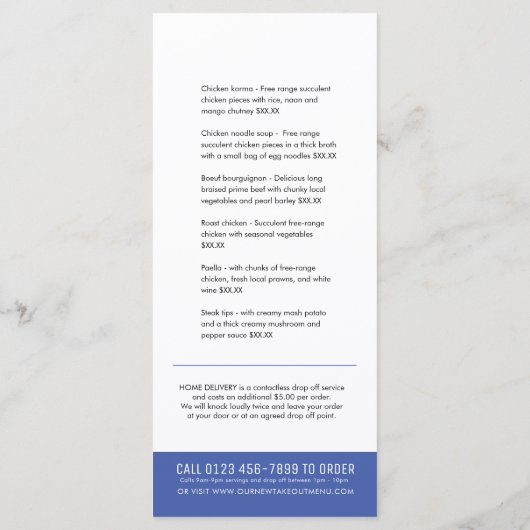 Restaurant nouveaux menus à emporter bleu (Dos)