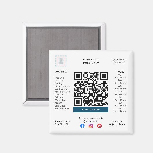 Restaurant & Pizza Magnet avec menu QR Code (Recto/Verso)