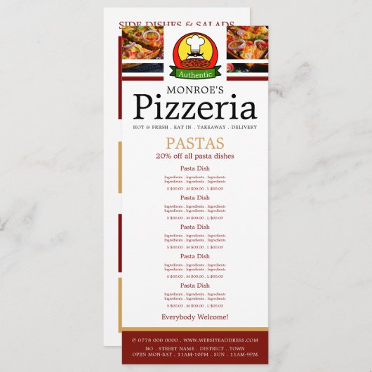 Restaurant Pizza, Menu Pâtes Légères (Devant / Derrière)