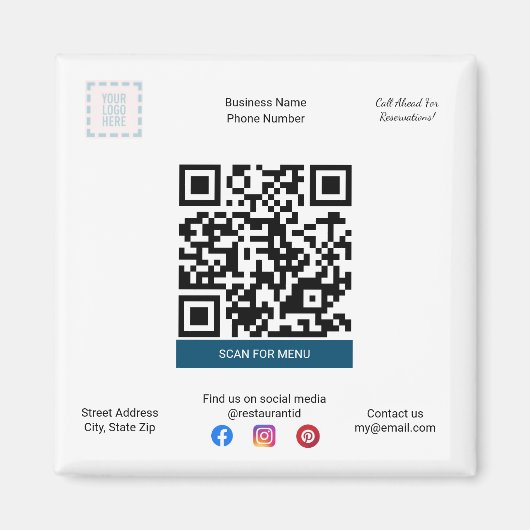 Restaurant & Pizza Shop Magneet met Menu QR Code (Voorkant)