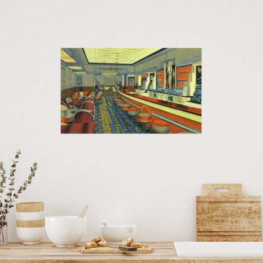  restaurant, Retro Roadside Diner Interior Poster (Keuken)