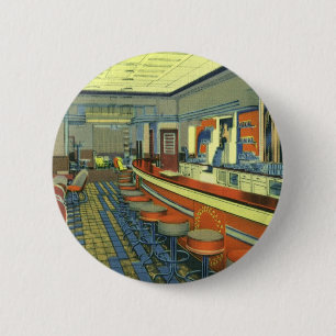 restaurant, Retro Roadside Diner Interior Ronde Button 5,7 Cm