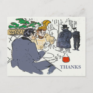 Restaurant scène bedankt, ansichtkaart briefkaart