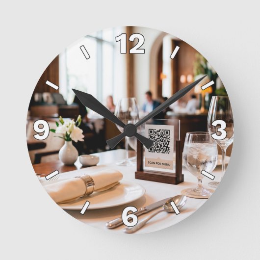 Restaurant Table QR Code Menu Dining Decor Ronde Klok (Voorkant)