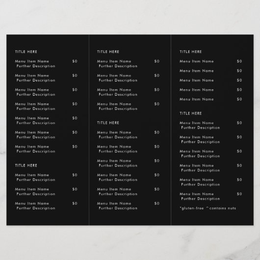 Restaurant Takeout | Black Logo - Menu de prise (Dos)