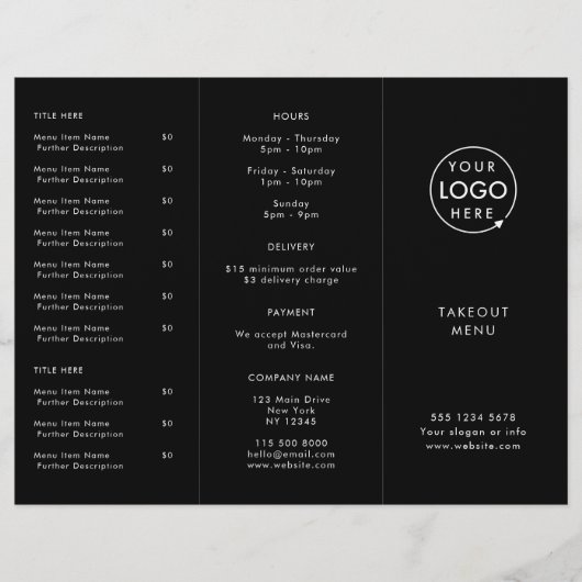 Restaurant Takeout | Menu Black Logo-Takeaway (Voorkant)