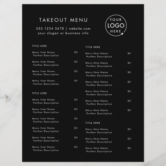 Restaurant Takeout | Menu Black Logo-Takeaway (Voorkant)