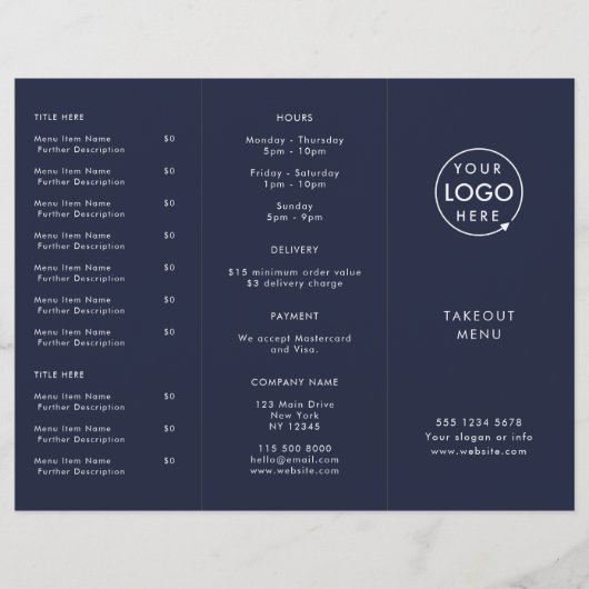 Restaurant Takeout | Menu Reprise du logo bleu mar (Devant)