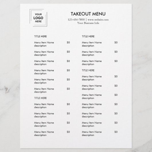 Restaurant Takeout | Minimalistisch menu Logo (Voorkant)