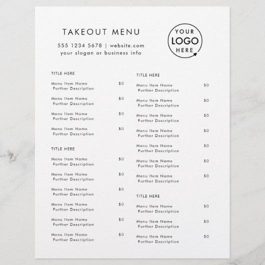 Restaurant Takeout | Minimalistisch menu Logo (Voorkant)