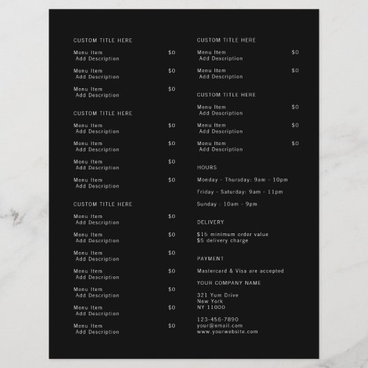 Restaurant Takeout Restauration Black Logo Menu (Dos)