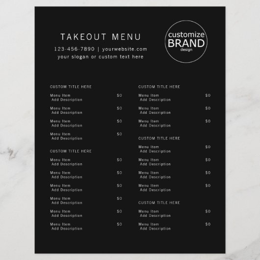 Restaurant Takeout Restauration Black Logo Menu (Devant)