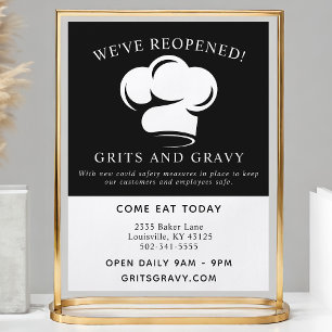 Restaurant Zwart Witte Chef Hoed Covid Heropening Flyer