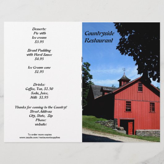 Restaurantbenodigdheden, menu voor platteland, Aan (Voorkant)