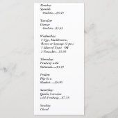 Restaurants, Ontbijtspecials, Regenboog Menu (Achterkant)