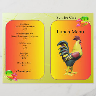Restaurants Supplies Lunch Menu Sunrise Rooster