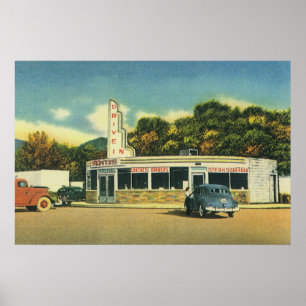Restauratie in vintage stijl, diner uit de jaren 5 poster