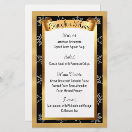 Restauration d'or Faux Menu de Noël (Devant / Derrière)