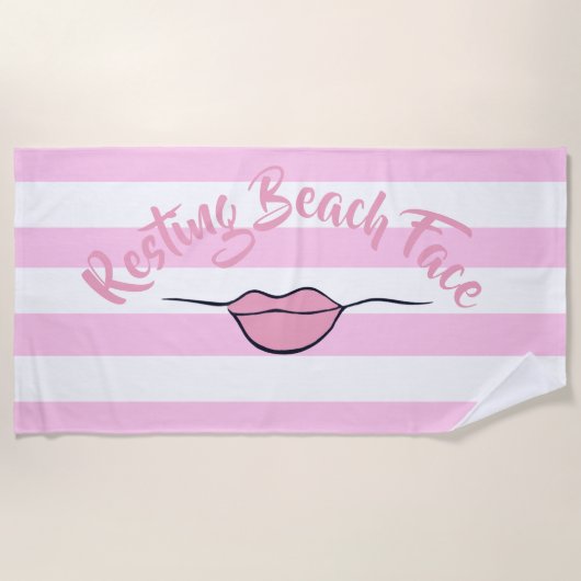 Restend Kiekengezicht gestreept roze en wit Strandlaken (Voorkant)