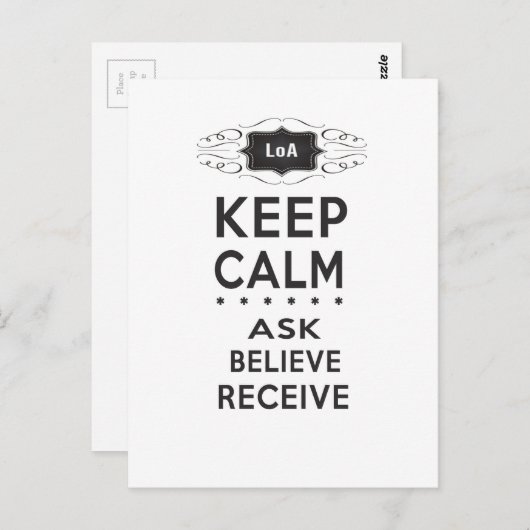 Restez calme - Demandez, Croyez, Recevez Carte Pos (Devant / Derrière)