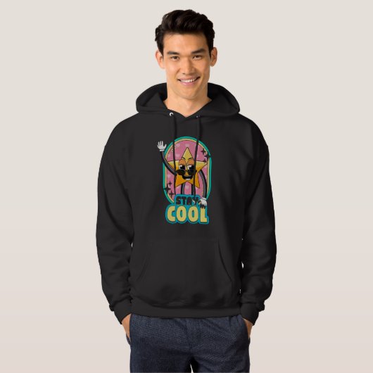 Restez Cool - Sweat à capuche noir étoile vintage (Devant entier)