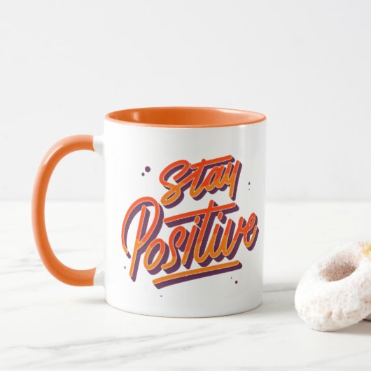 Restez positif - Mug de typographie rétro (Avec donut)