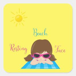 Resting Beach Face Girl Sunglazen Sunshine Vierkante Sticker