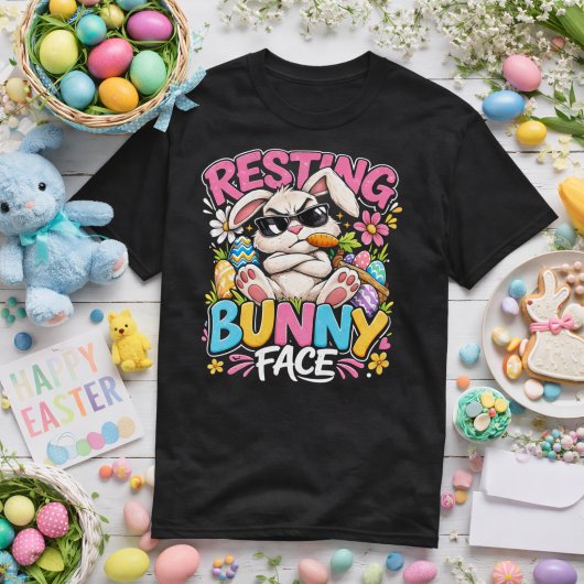 Resting Bunny Face Funny Easter Rabbit Sunglasses  T-shirt