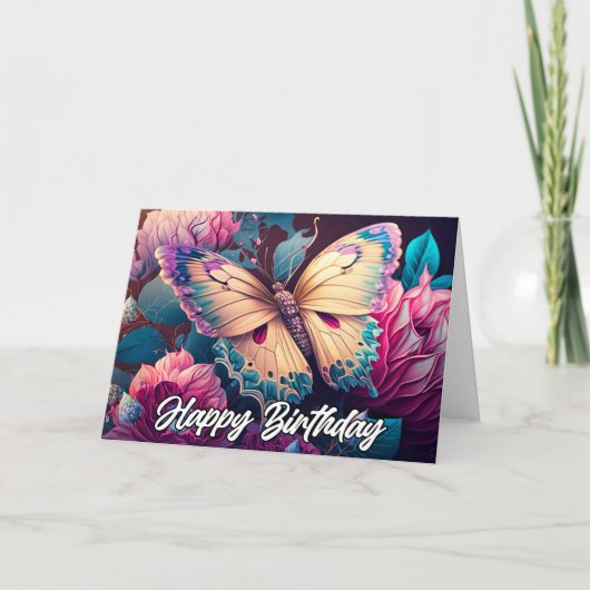 Resting Butterfly Design Happy Birthday Kaart (Voorkant)