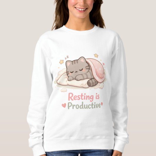 Resting is Productive Cute Kitty Cat Hygge Warm Trui (Voorkant)