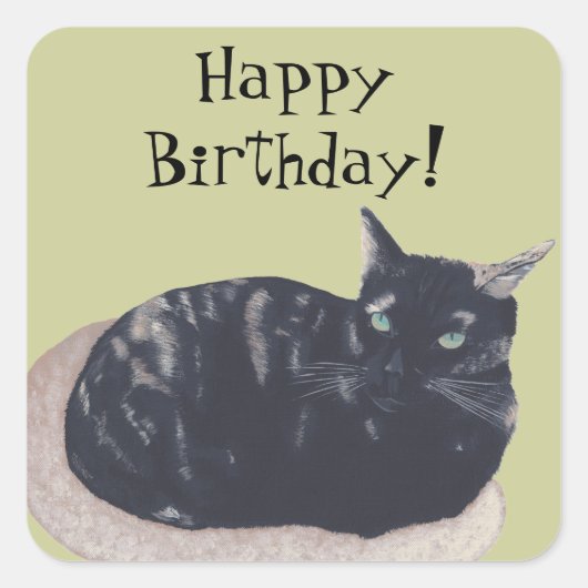 Resting Tortoise Shell Cat Happy Birthday Stickers (Voorkant)