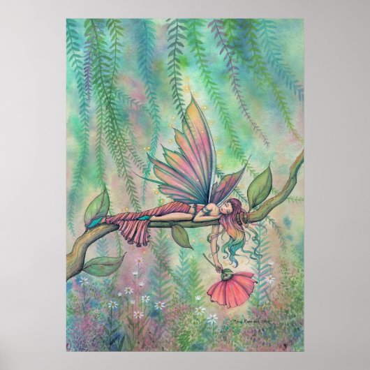 Resting Willow Flower Fairy Fantasy Kunst Poster (Voorkant)