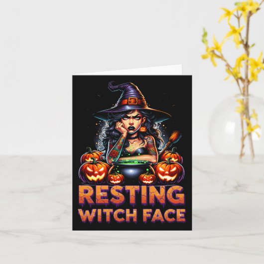Resting Witch Face Funny Sarcastic Halloween Rude Kaart (Gele Bloem)