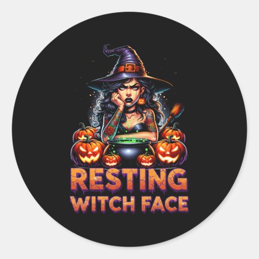 Resting Witch Face Funny Sarcastic Halloween Rude Ronde Sticker (Voorkant)