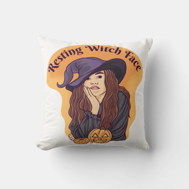Resting Witch Face Ghost Halloween Groovy Kussen (Voorkant)