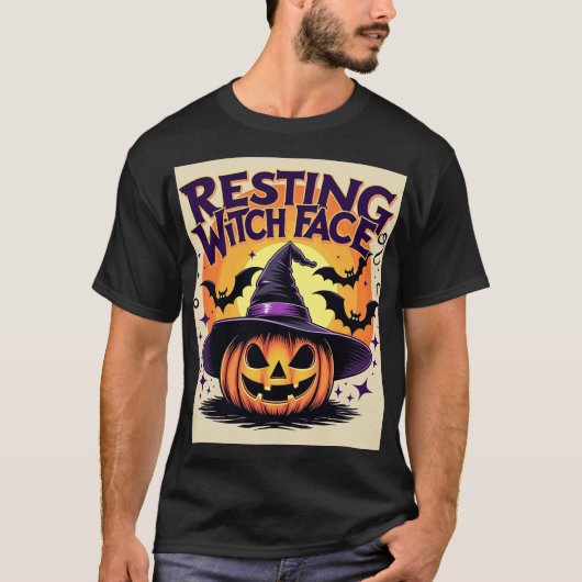 Resting Witch Face - Grappige Halloween pompoen T-shirt (Voorkant)
