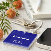 Restroom Terug naar Suite Nummer Navy Blauw & Wit Sleutelhanger (Voorkant Rechts)