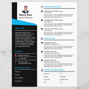 Resume moderne Modèle personnalisable Photo Blue C