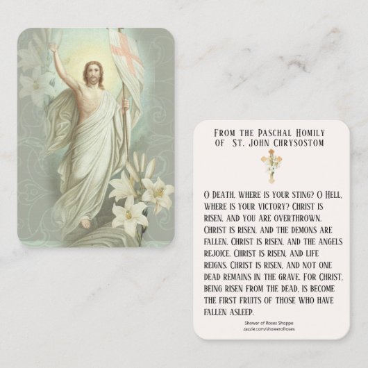 Résurrection de Pâques Cartes saintes Prière pasch (Devant / Derrière)