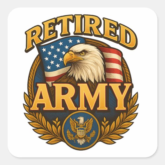 Retired ARMY Design with flag & eagle Vierkante Sticker (Voorkant)
