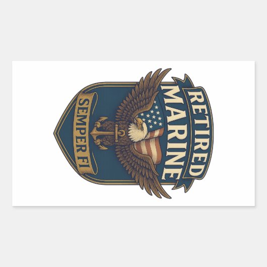 Retired Semper Fi Marine over eagle & flag Rechthoekige Sticker (Voorkant)