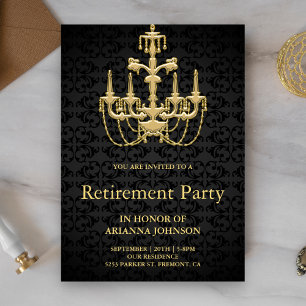 Retireerfeest met antieke gouden kroonluchter kaart