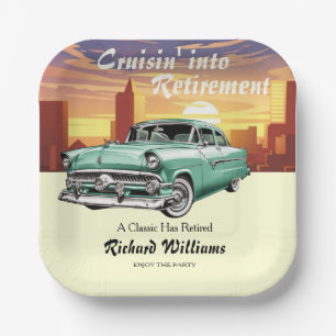 Retirement cruising klassieke retro auto stadsfees papieren bordje
