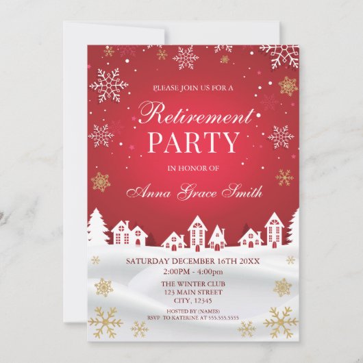 Retirement Holiday Party Red Winter Invitation (Devant)